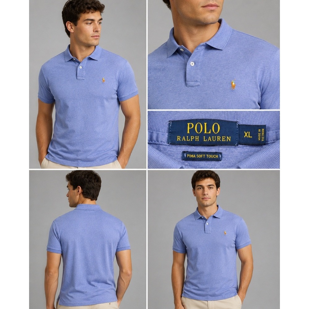 Polo Ralph Lauren Men‎ XL Pima Soft Touch Polo Shirt Heather Blue Multi Pony